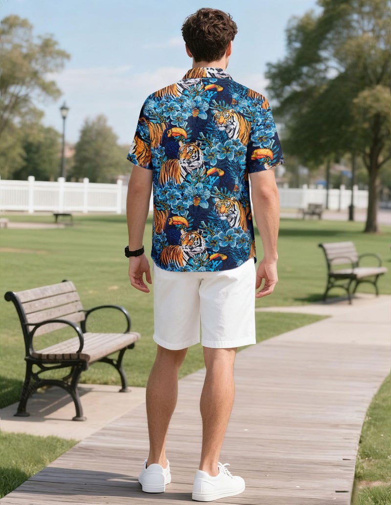ALISISTER Tiger Shirt for Men Hawaiian Jungle Funny Button Down Short Sleeve Novelty Summer Dress Shirts - Image 5
